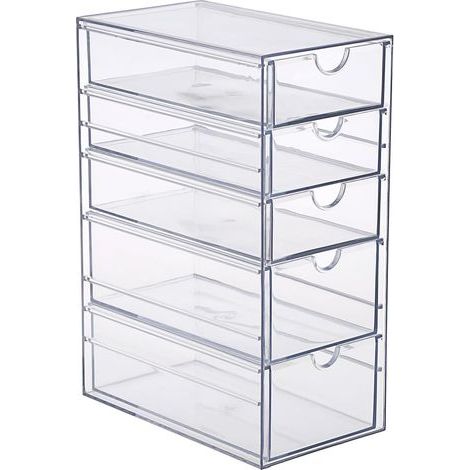 5-Drawer Clear Acrylic Storage Box, Organizer for Hair Accessories, Bathroom, Closet, Wardrobe, Office 25×17×10cm (1/5)