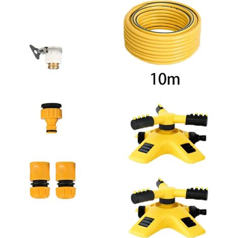 Ensemble de tuyau d'arrosage rotatif automatique à 360° (10 mètres, deux arroseurs) pour jardin et pelouse. (1/5)