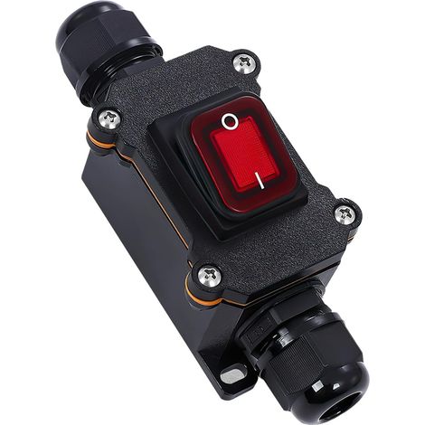 IP65 waterproof DPST rocker switch with red indicator light, 220V 30A, dual-position ON/OFF control, durable inline cord switch