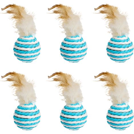 Lot de 6 jouets pour chat mignons en plumes et sisal, boules interactives pour chatons, jouets d'intérieur