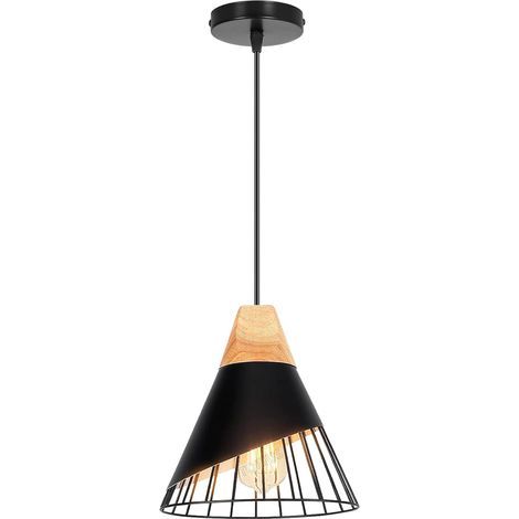 Vintage-Pendelleuchte aus Holz und Metall im Käfigdesign, Ø 25 cm, E27, verstellbar, für Küche, Wohnzimmer, Schlafzimmer (1/5)