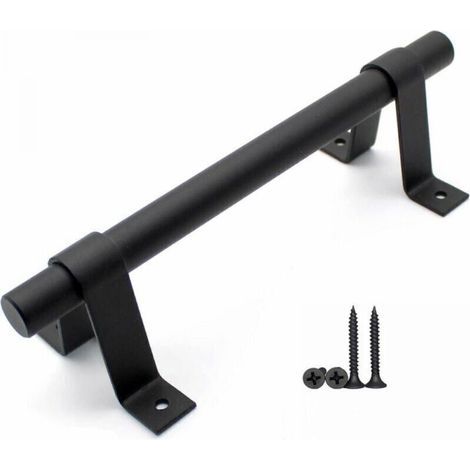 Poignée de porte de grange vintage poignée de porte coulissante en acier au carbone avec vis noir (1 pièce) (1/5)