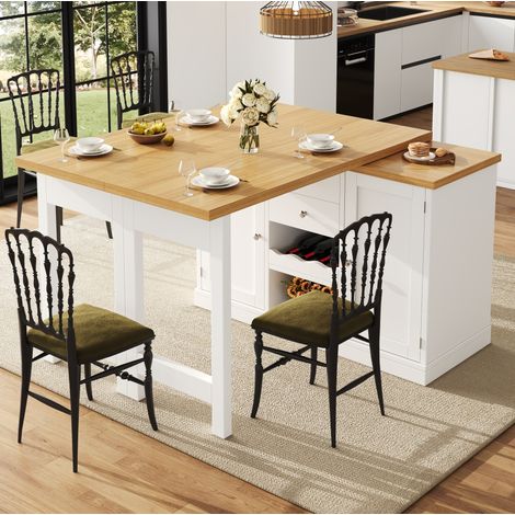 MEUBLIV îlot de cuisine extensible 120-197 cm blanc – plateau rotatif 360° avec rangements (1/5)