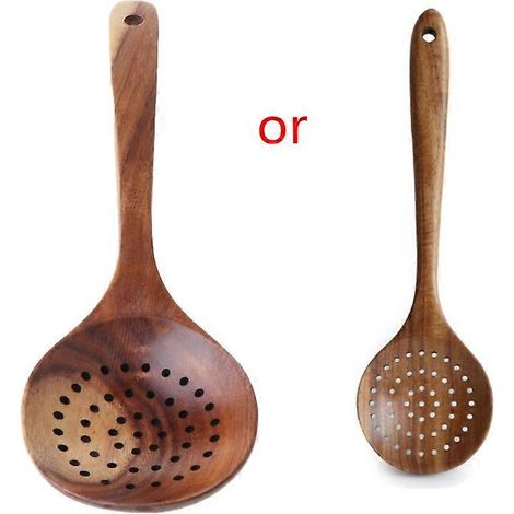 Cuillère à écumoire à long manche, écumoire en bois, ustensiles de cuisine (1/5)