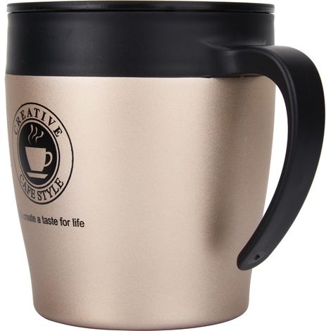 Isolierter Edelstahl-Kaffeebecher/Wasserbecher mit Löffel und Deckel für Büro und Reisen (Gold) (1/5)