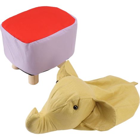 Tabourets de jardin animaux - Joli tabouret rembourré en forme d'éléphant, motif dessin animé original, pour chambre d'enfant, chambre de bébé, salle de jeux ou salon - Jaune