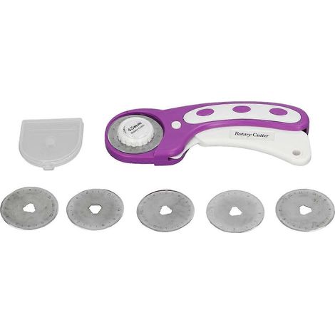 Ensemble de 6 cutters rotatifs violets pour la découpe de tissus, idéaux pour la couture, le tricot et le patchwork. (1/4)
