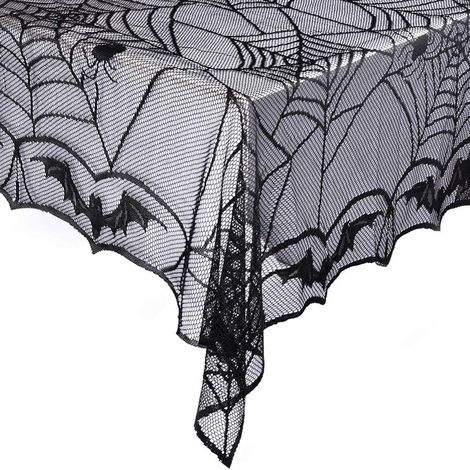 Nappe d'Halloween, nappe toile d'araignée, nappe noire en dentelle (1/5)