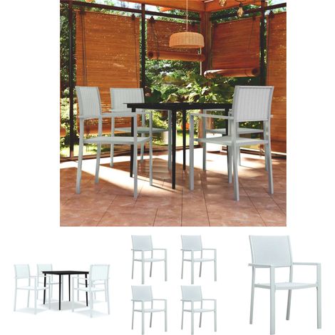 Gartenstühle - vidaXL 5-tlg. Garten-Essgruppe Weiß - Gartenmöbel Set (1/5)