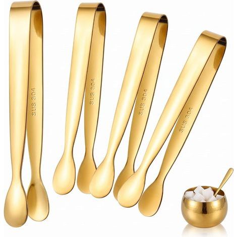 Lot de 4 Pinces à Sucre Dorées en Acier Inox 304 pour Glaçons et Buffet Lot de 4 pinces de service dorées en acier inox 304, embout rond, polyvalentes pour glaçons, sucre, buffet et tea time. (1/5)