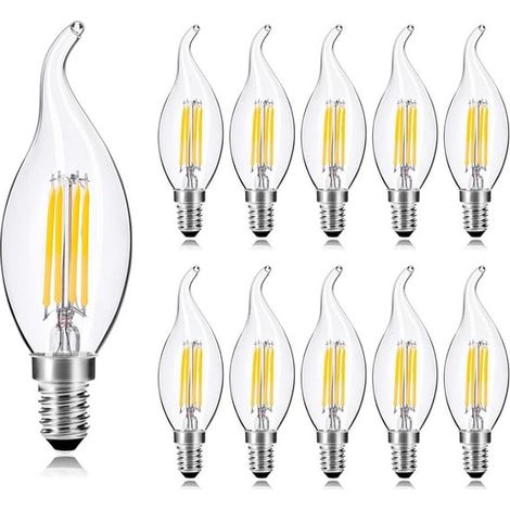 Lot de 10 ampoules bougie LED E14 pour lustres, 4W équivalent 40W halogène, filament LED classique, blanc chaud 2700K 420lm non dimmable - Type B [Classe énergétique A+] (1/5)
