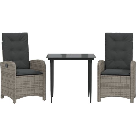 Ensemble à manger de jardin 3 pcs,Salon de jardin coussins gris résine tressée CFW84844 (1/5)