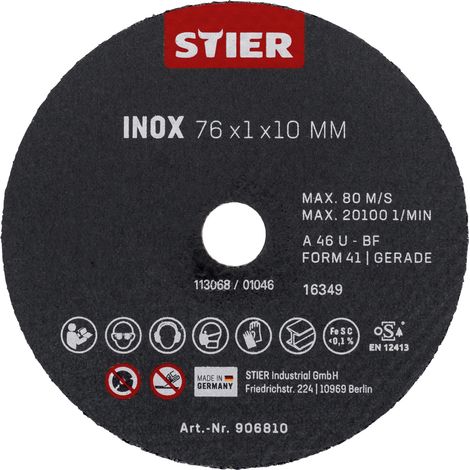 STIER Trennscheibe Edelstahl/Inox 76 x 1 x 10 gerade 10 Stk