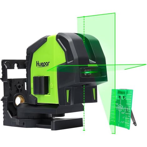 Livella laser con 2 punti a piombo - Huepar Professional Laser Green Beam Angolo di ventaglio di 130° Linee verticali e orizzontali selezionabili, Livella laser di allineamento autolivellante multiuso