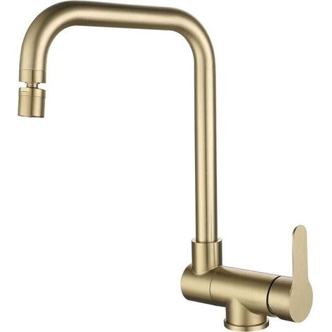 Klappbare Küchenarmatur, Klappbarer Küchenhahn aus gebürstetem Edelstahl in Goldoptik, Moderner Klapphahn (1/4)