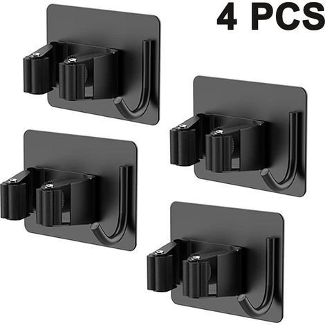 Support Pour Balai Et Serpillière - Sans Perçage - En Acier Inoxydable Auto-Adhésif - Pour Salle De Bain Cuisine Garage - Lot De 4 (1/5)