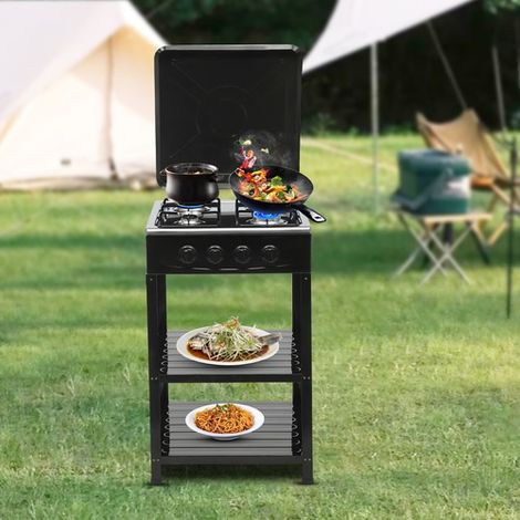 Réchaud à gaz 4 flammes, réchaud de camping, plaque de cuisson avec double placard, réchaud à gaz indépendant, réchaud à gaz libre, réchaud à gaz pour le plein air, pour le camping, les voyages, la (1/5)