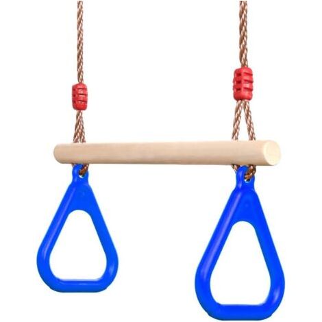 Trapèze Balançoire en Bois avec Gymnastique Anneaux Enfants Portique Toboggan Jeux Jardin Extérieur Intérieur (Bleu) (1/5)
