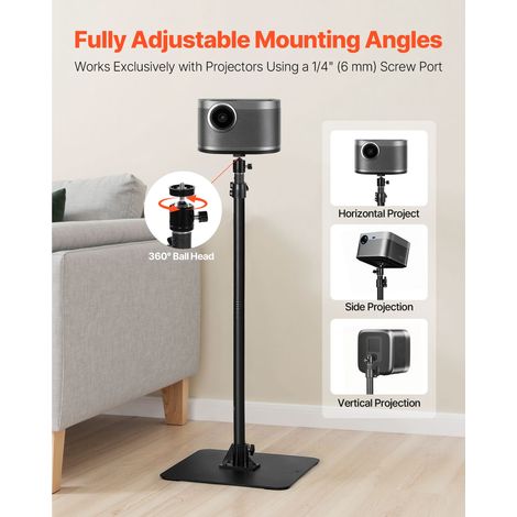 Support projecteur sur pied réglable 770-1610 mm, chariot porte-projecteur 360° pour réunions, cinéma outdoor, montage sur trépied ou plateau (1/5)
