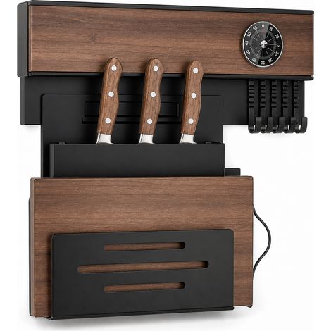 Wand-Küchenregal Nussbaum ohne Bohren 36 cm (1/5)