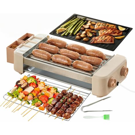 Rotolo elettrico per hot dog per 6 panini, griglia portatile da interno 3 in 1 con piastra di cottura antiaderente rimovibile e senza fumo, piastra per barbecue, cuoci salsicce in acciaio inossidabile