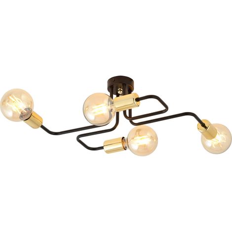 Plafonnier loft noir/or Emibig Veken 4xE27 dimmable (1/5)