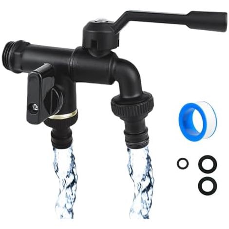 Robinet extérieur rallongé laiton antigel – Une entrée deux sorties pour arrosage jardin – Double usage résistant au gel-noir