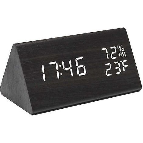 Réveil en bois, horloge de bureau numérique avec fonction de contrôle sonore, ports de sortie USB pour le chargement, luminosité réglable, affichage LED blanc pour 2025 (1/5)