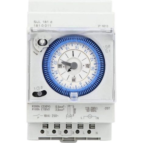 Temporizador analógico con motor síncrono y programa diario, temporizador, 12 V CA/CC, 16 A