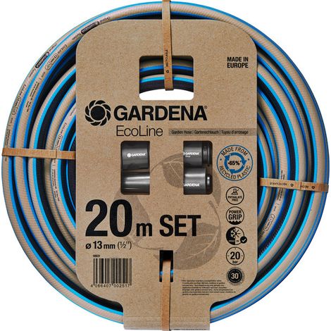 GARDENA Manguera de riego jardín sostenible fabricada con materiales reciclados EcoLine 13 mm (1/2"), 20 m, lanza de riego y conectores incluidos (18931-20) (1/5)