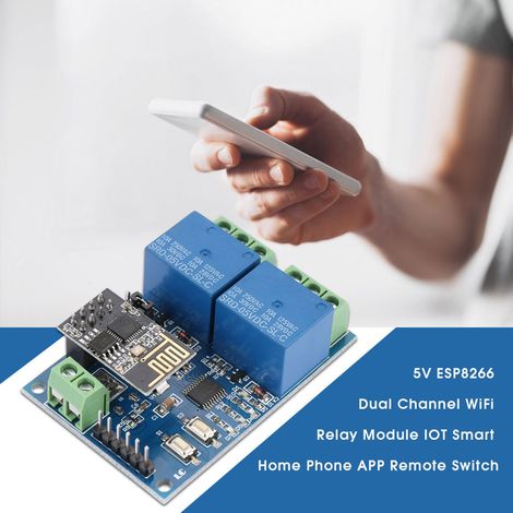 Module Relais WiFi 2 Canaux 5V ESP8266 pour Maison Connectée, Interrupteur à Distance via Application Téléphone (1/5)