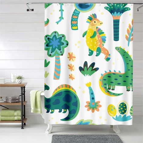 Rideau de douche dinosaures illustration enfantine, rideau salle de bain, 90x180 cm (1/5)