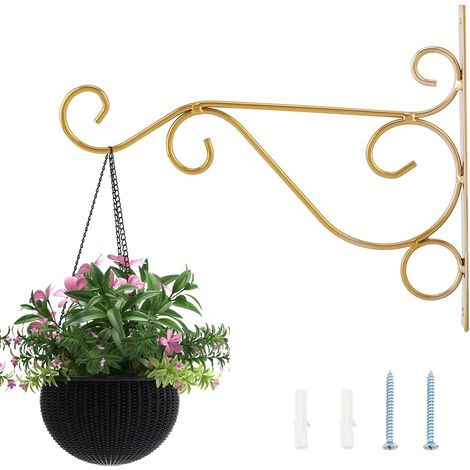 Support de Plante Suspendu, 25,4 x 21,1 cm, Crochet Mural en Fer pour Mangeoires, Jardinières, Lanternes d'Intérieur ou d'Extérieur (Doré) (1/5)