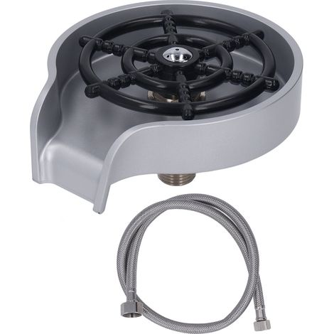 Barre de rinçage de verres haute pression pour évier, kit lave-tasses automatique avec base en ABS et tuyau de 80 cm, couleur argent. (1/5)
