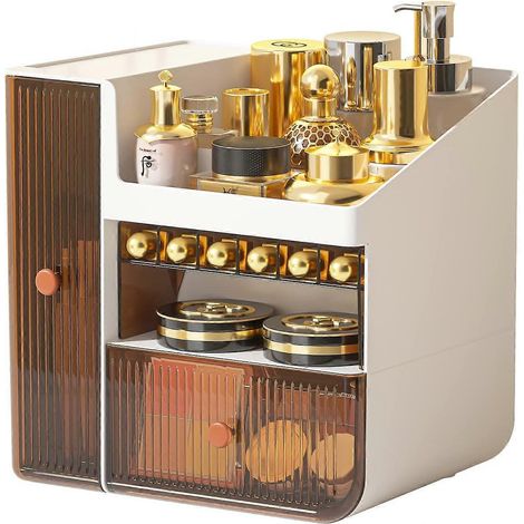 Organisateur de maquillage, présentoir à cosmétiques avec porte-pinceaux et porte-rouge à lèvres amovible, organisateur de bureau pour coiffeuse ou salle de bain (1/5)