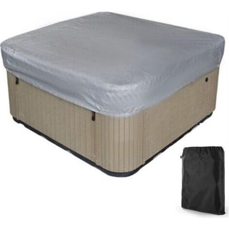 Couverture de spa extérieur, couverture carrée imperméable pour bain à remous, tissu polyester 190T, anti-poussière et résistant aux UV, avec sac de rangement, noir-gris, 207 × 207 × 30 cm