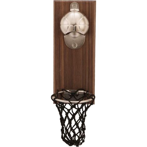 Ouvre-bouteille Magnetique - Support Mural en Bois avec Filet Recueillant les Capsules - Design Panier de Basket - 1 Pièce (1/5)