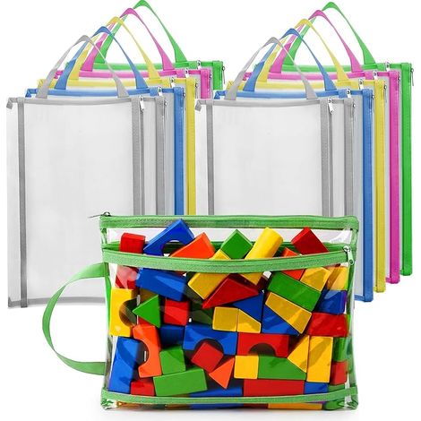 Lot de 10 sacs de rangement pour jouets avec fermeture éclair : sacs de rangement en maille transparente à double couche A4 pour jouets en nylon pour organiser la maison et l'école (1/5)