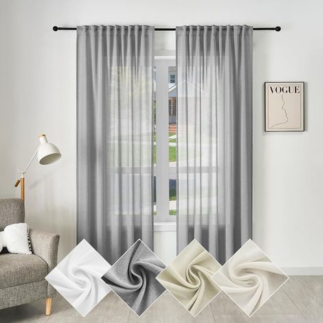 WOLTU 2x Modernas Cortinas Interiores Semitransparentes 100% Poliéster con Lazo Gris 135x175cm ,Cortina sin correas