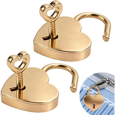 Set mit 2 goldenen Vorhängeschlössern mit Schlüsseln, perfekt für den Valentinstag oder Hochzeiten. (1/5)