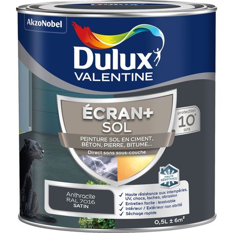 Ecran+ Sol - Peinture solvantée pour sols Intérieur et Extérieur - Ciment, béton, dalles, parquets et escaliers - Satin Gris Anthracite 0,5 L - Dulux Valentine