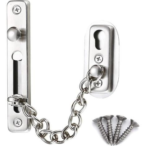 1 - Chaîne de sécurité - Serrure à chaîne - Acier inoxydable antivol avec ressort pour porte intérieure maison hôtel argent 8x5cm (1/5)