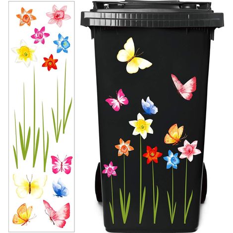 Autocollants de Fleur de Poubelle à Roulettes Autocollant Décoratif de Poubelle Autocollants de Fleur de Poubelle pour Décorations de Poubelles (1/5)