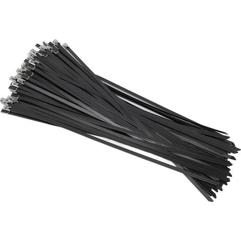 100 attaches de câble auto-serrantes en acier inoxydable 304 noir, colliers de serrage pour étiquettes de bateau et faisceaux électriques (1/5)