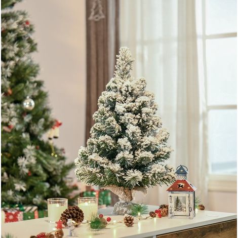 Künstlicher Weihnachtsbaum 60 cm in Grün-Weiß mit Schneeeffekt und Zementfuß (1/5)