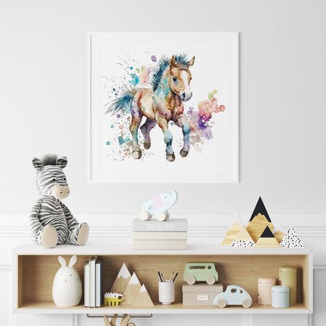 Poster / Affiche carrée Enfants - Cheval coloré - 50x50 cm (1/3)