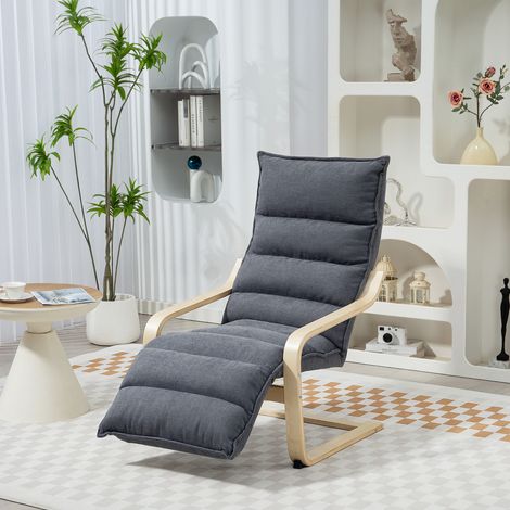 Fauteuil de relaxation en bois avec revêtement en velours et repose-pieds réglable. Gris foncé. (1/5)