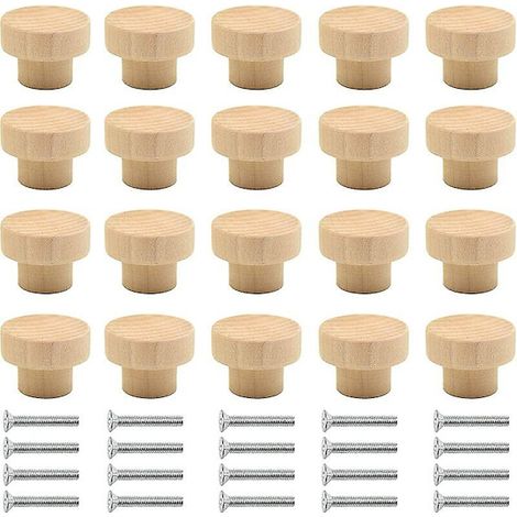 Lot de 20 boutons de meuble en bois naturel ronds - Pour armoires, tiroirs et commodes (1/5)