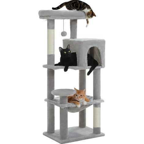 Árbol para gatos, estructura de 5 niveles, casita acolchada y hamaca, AMT0110GY-S, S (1/2)