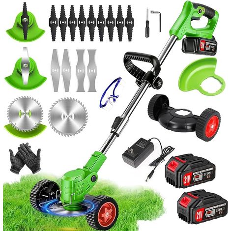 21V 2.0Ah Cordless Electric Battery Trimmer with 2 Battery and Charger Edging with Removable Wheels, Lightweight and Low Noise for Garden, Lawn, Farm (1/5)